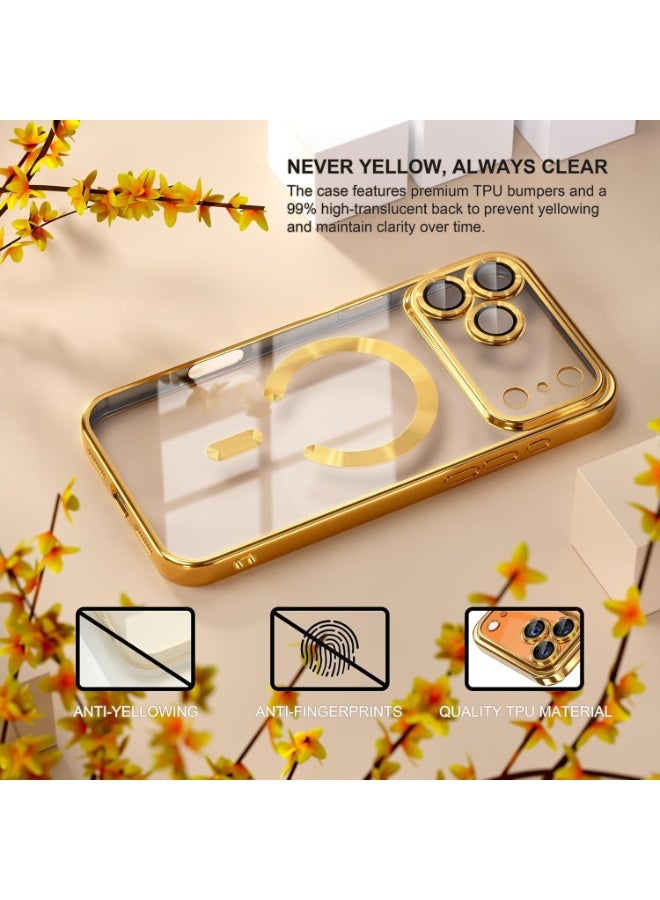 Magnetic case Compatible with iPhone 17 Pro, Full Camera Protection with lens, Compatible with wireless charging, Transparent Shockproof slim Protective Case Gold. - Image 3